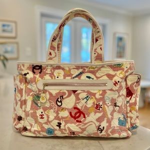CHANEL Pink Baby Animals Quilted Pile Diaper Tote Bag